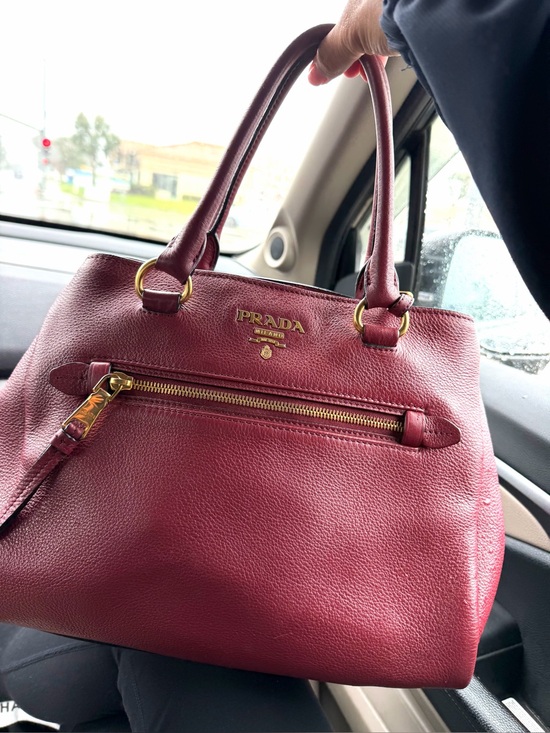 Prada Handbags - Prada Burgundy Leather Shoulder Tote with Gold Hardware